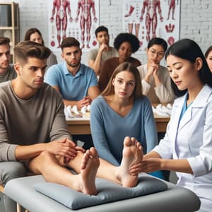 Students learning about reflexology